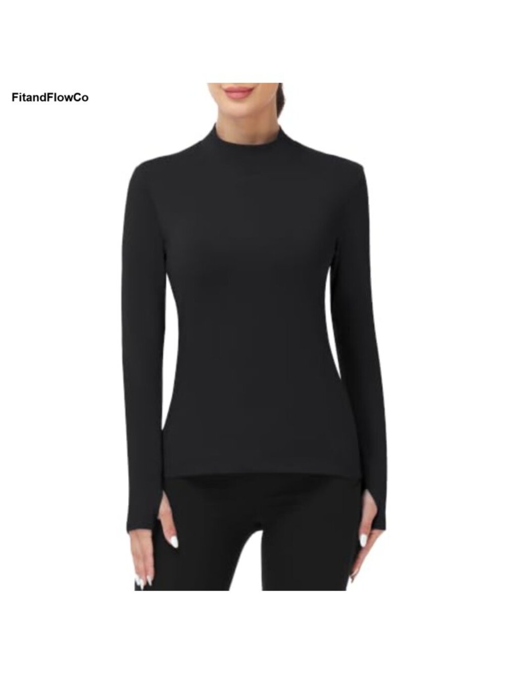 Women's Fleece Mock Neck Thermal Base Layer Top Thumbholes